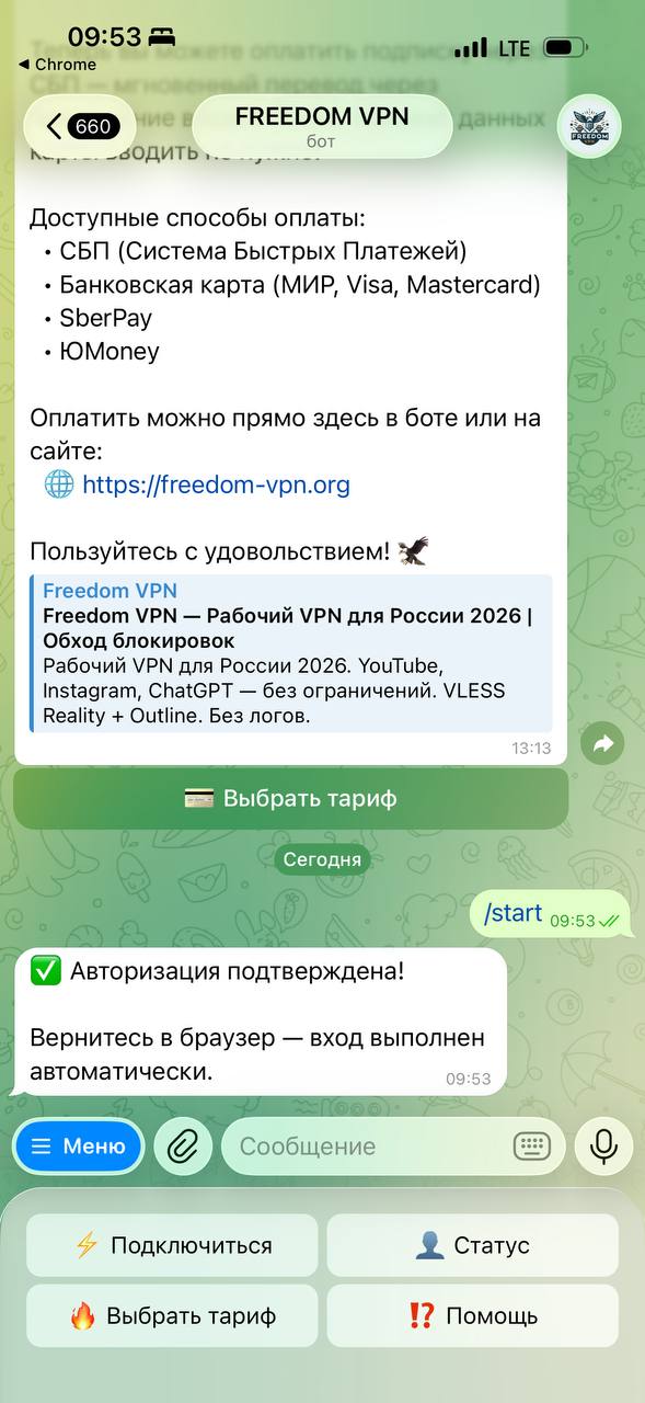 Подтверждение авторизации в боте